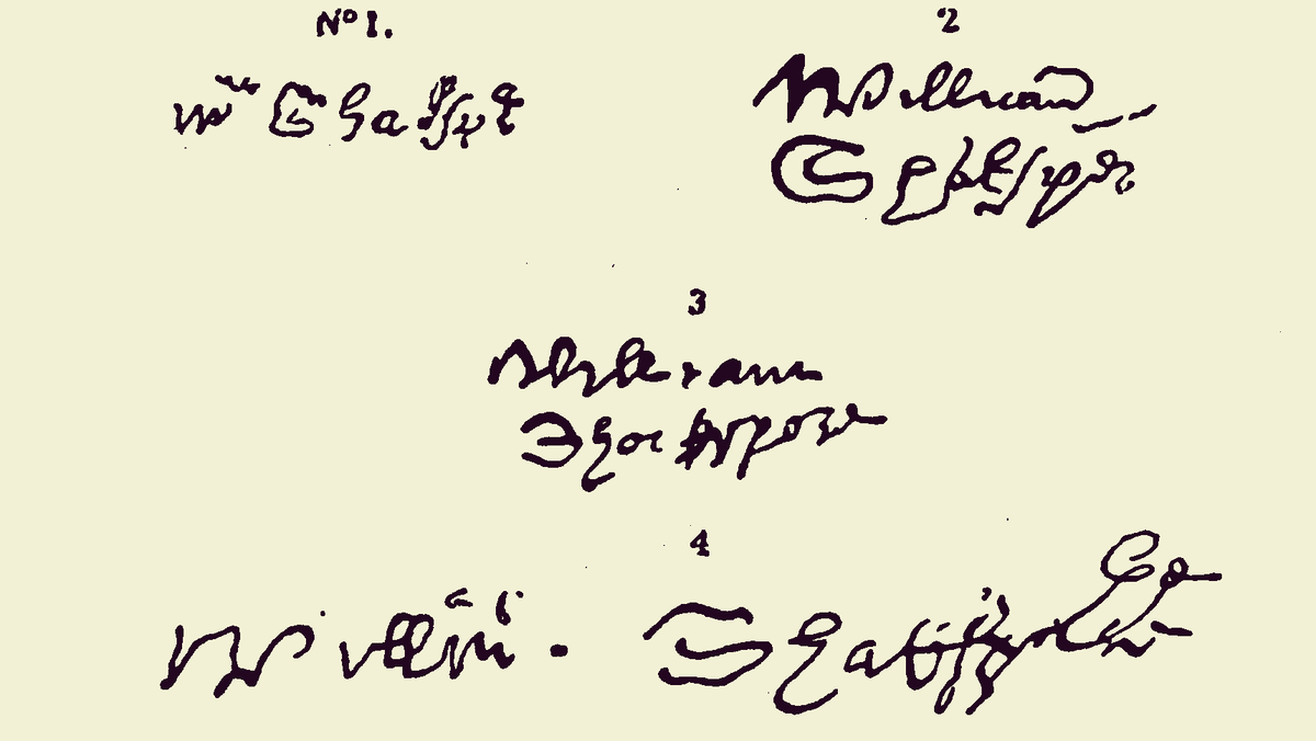 Четыре из шести автографов Шекспира. На завещании начертан автограф №4