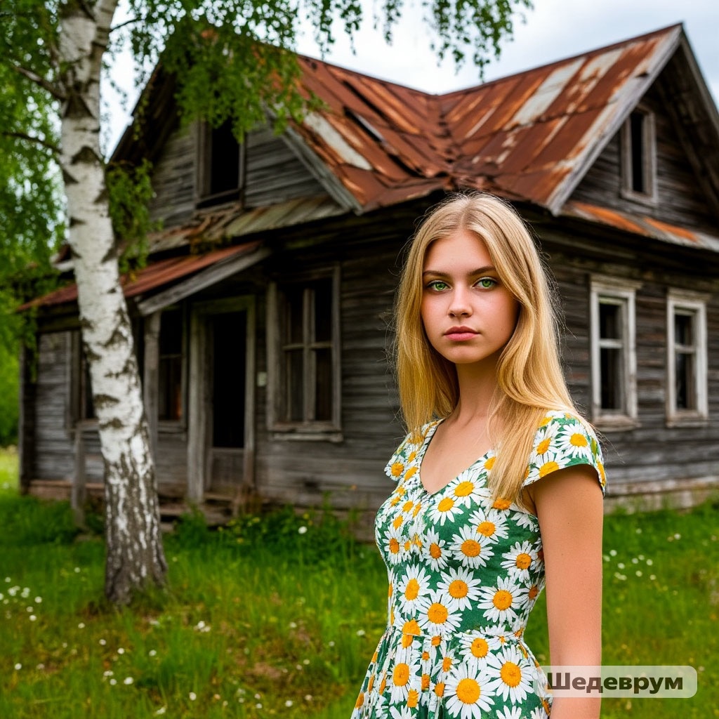 В простоватом ситцевом платье … тяжелела уставшей стопой…