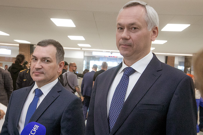    Максим Кудрявцев (слева) приходил в мэры как «человек губернатора», фактически став заместителем Андрея Травникова (справа) по Новосибирску. Фото из архива «Континента Сибирь»