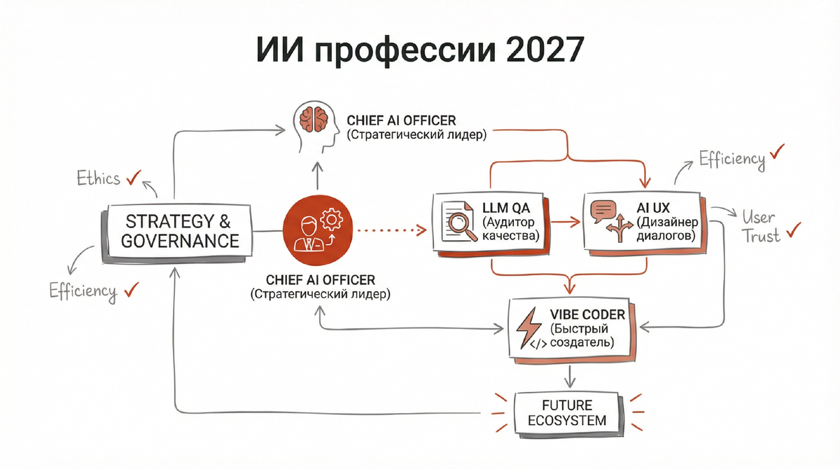 Уже к 2027 году классического маркетолога заменят 4 новые роли. Узнайте, кто они и как подготовиться к переменам с ИИ.
