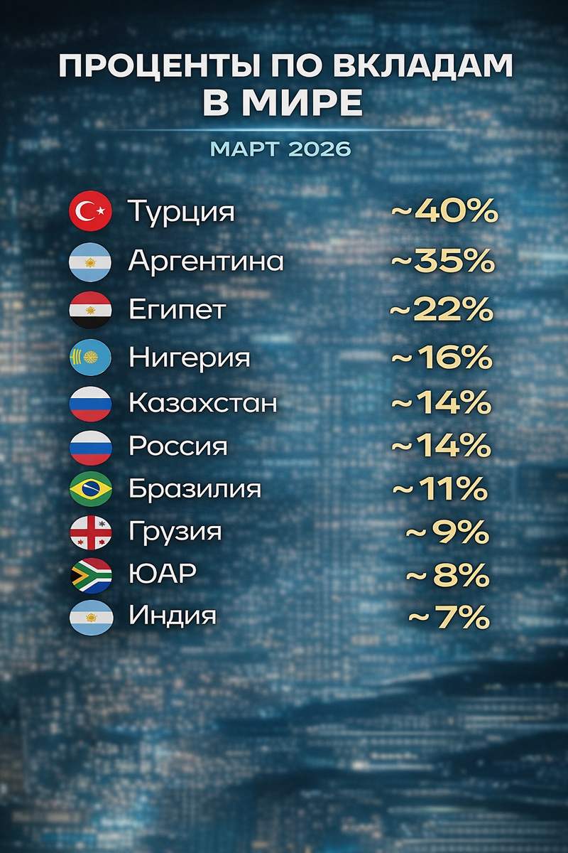Проценты по вкладам в мире март 2026