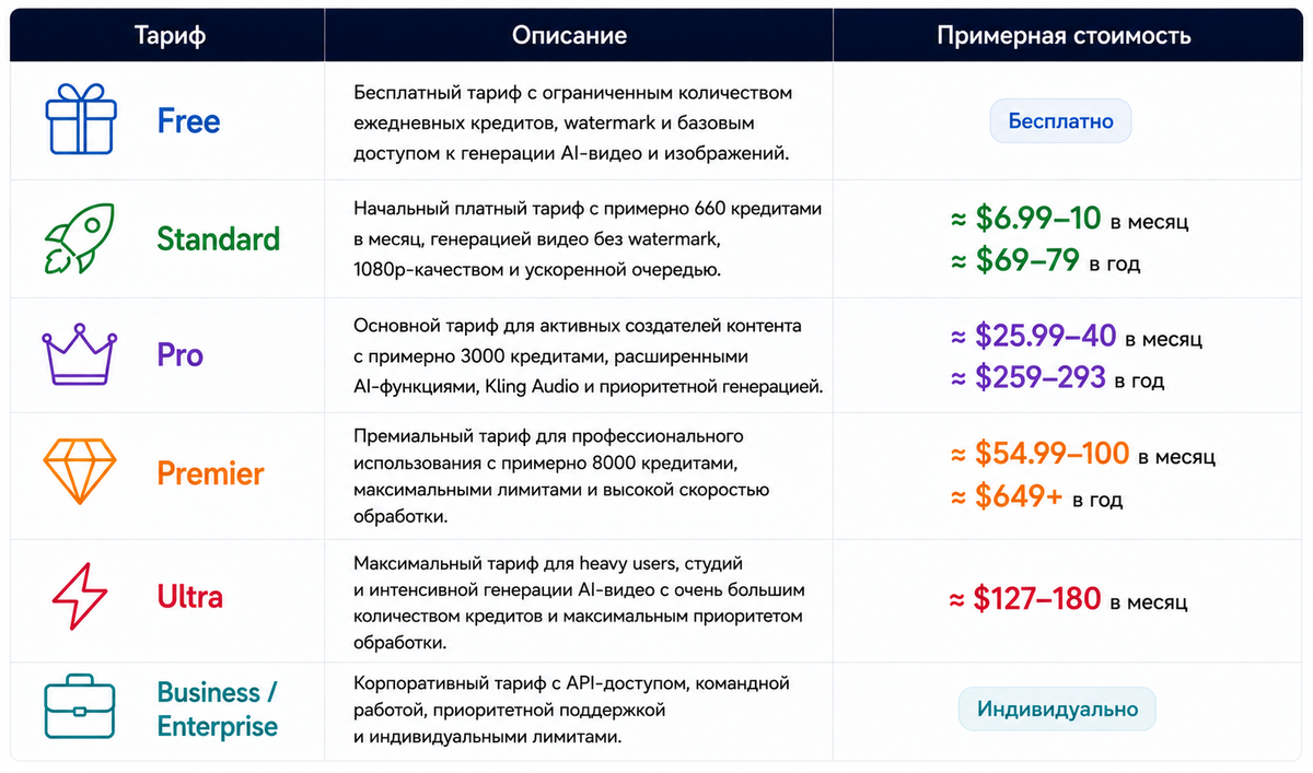 Тарифы Kling AI