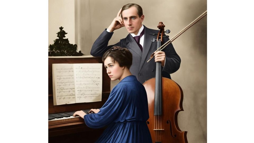    Леопольд Ростропович с супругой, 1920–1921 год, фото колоризировано с помощью ИИ / Публичное достояние