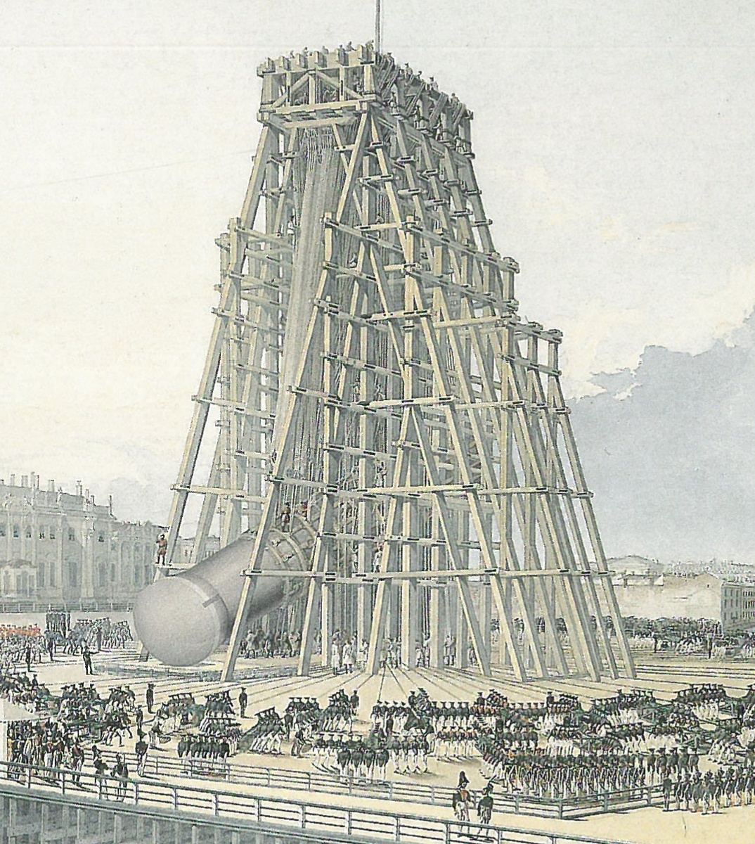 Акварель Адамини. Подъём Александровской колонны