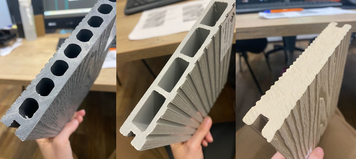 На фото несколько видов террасной доски из МПК