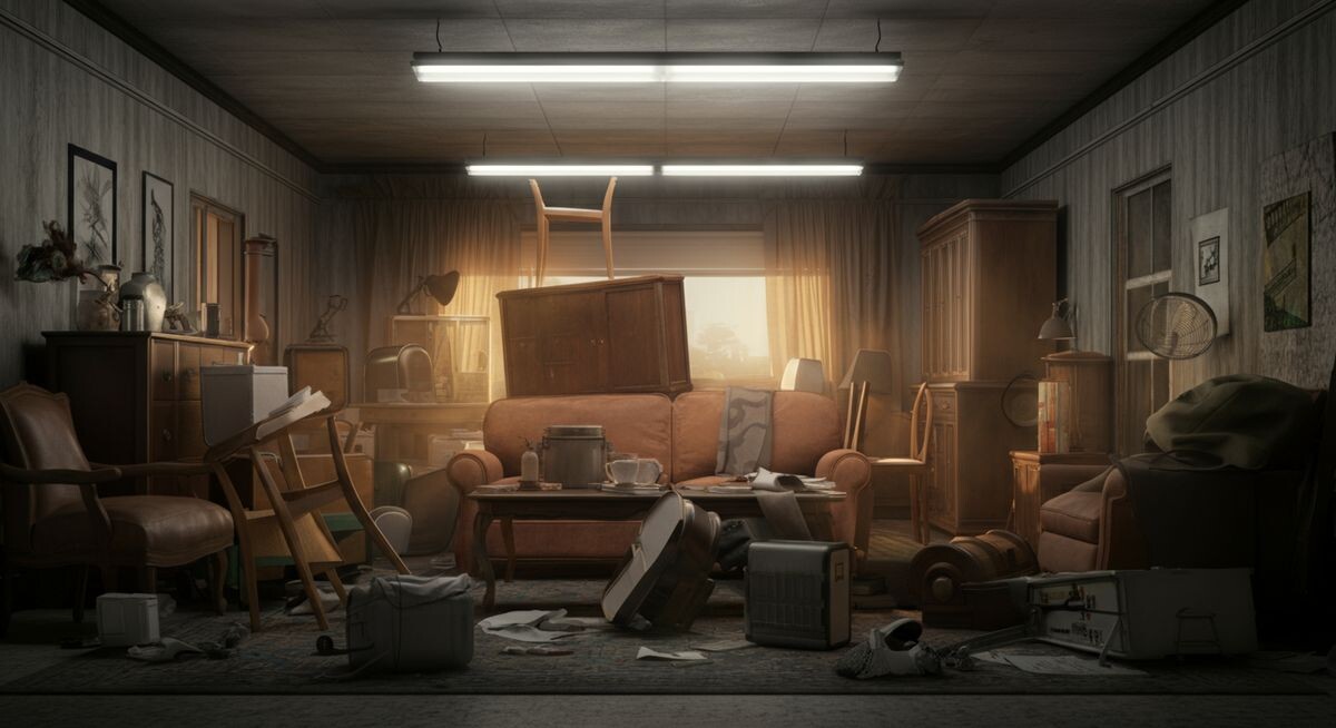 Нагромождение разномастной мебели, не вписывающейся в стиль и размер комнаты, в 3D-проекте Planner 5D.