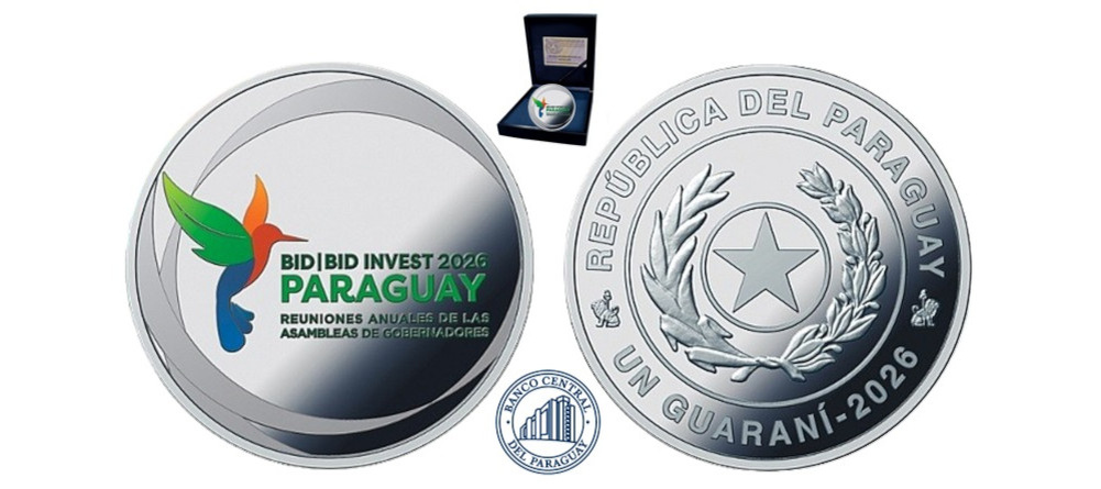    Монета Парагвай 1 гуарани 2026 саммит IDB серебро цветная печать колибри