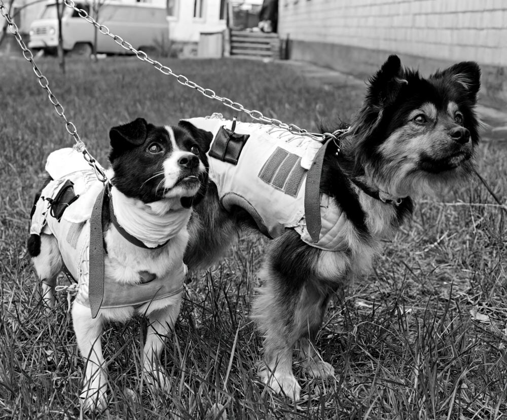 Ветерок и Уголёк на прогулке. 1966 год.