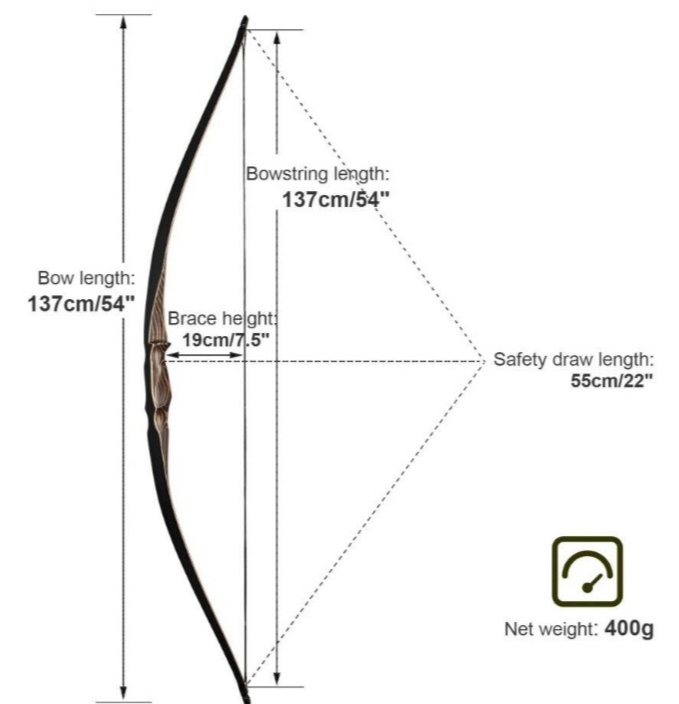 А это габариты легкого спортивного лука.