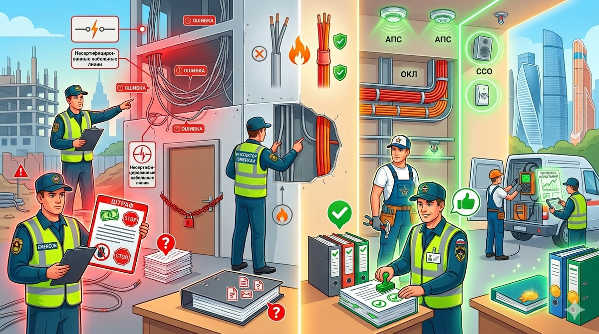 Типовые ошибки: Из-за чего МЧС выписывает штрафы (неправильный кабель, отсутствие актов скрытых работ)