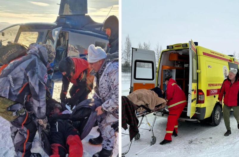 Из пяти туристов выжил только один — 67-летний уфимец Сергей. Его транспортировали на вертолете до больницы. Источник: Погоны и галстуки / telegram, Минздрав Прикамья