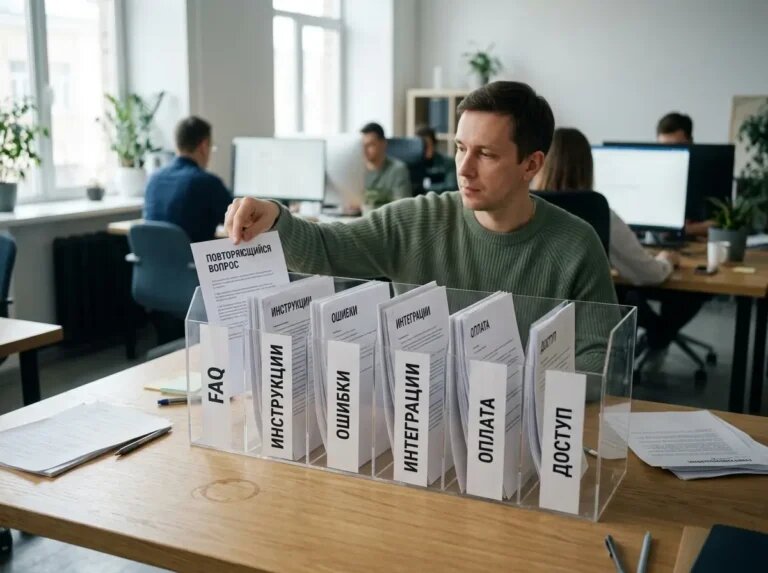    Из хаоса обращений к структурированной базе знаний: повторяющиеся вопросы аккуратно попадают в раздел FAQ. "Kontenium"