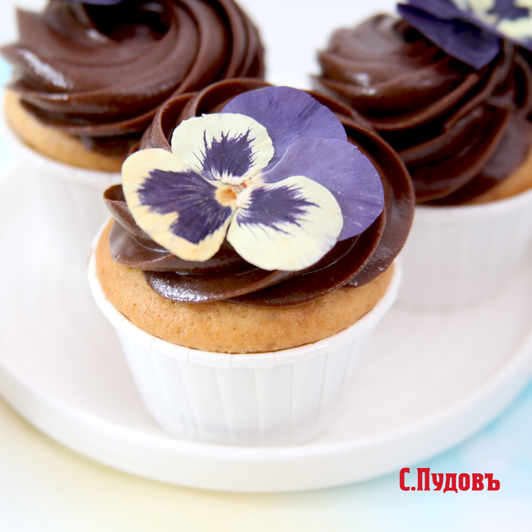 Ванильные капкейки с шоколадным кремом «Весенние»