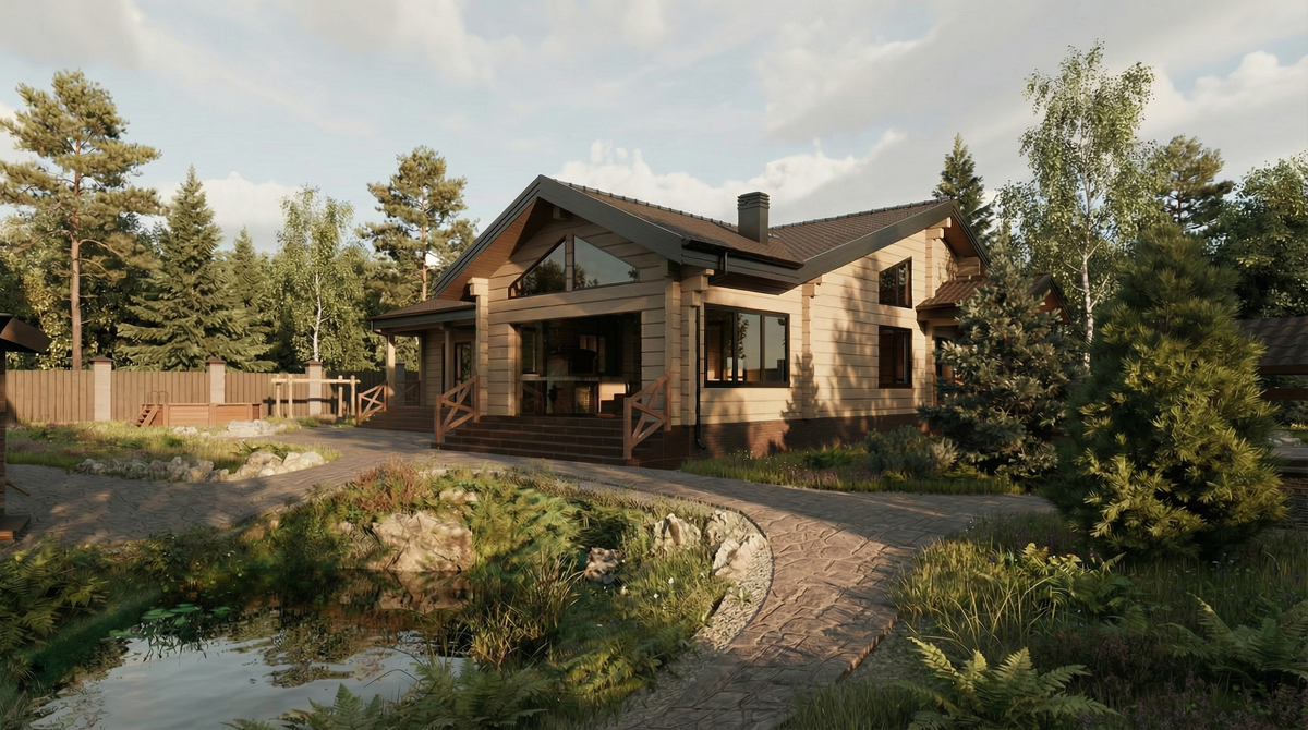 Архитекторы: Анастасия Мушарова, Антон Родионов - Частный дом из клееного бруса в Ленинградской области, 2025 г.