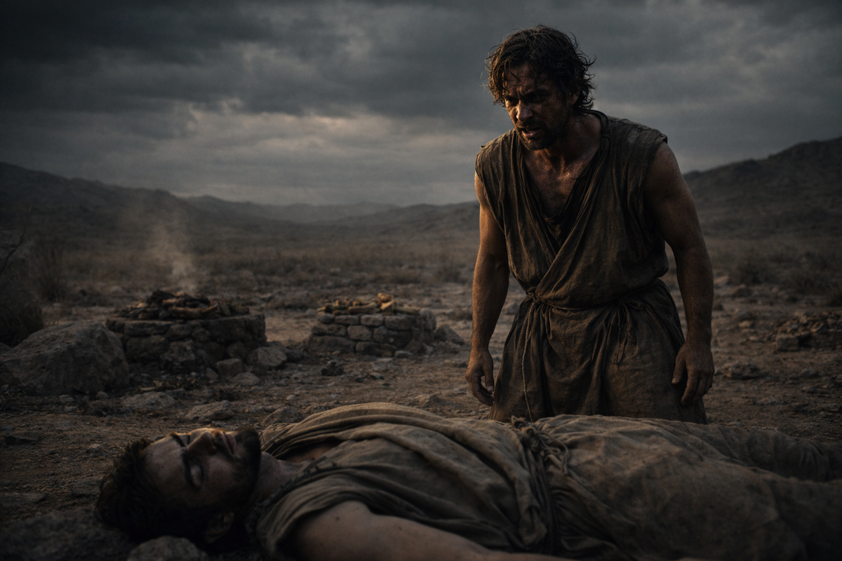 История Каина пугает не чудом, а простотой: это первое братоубийство, совершённое рукой самого близкого человека.