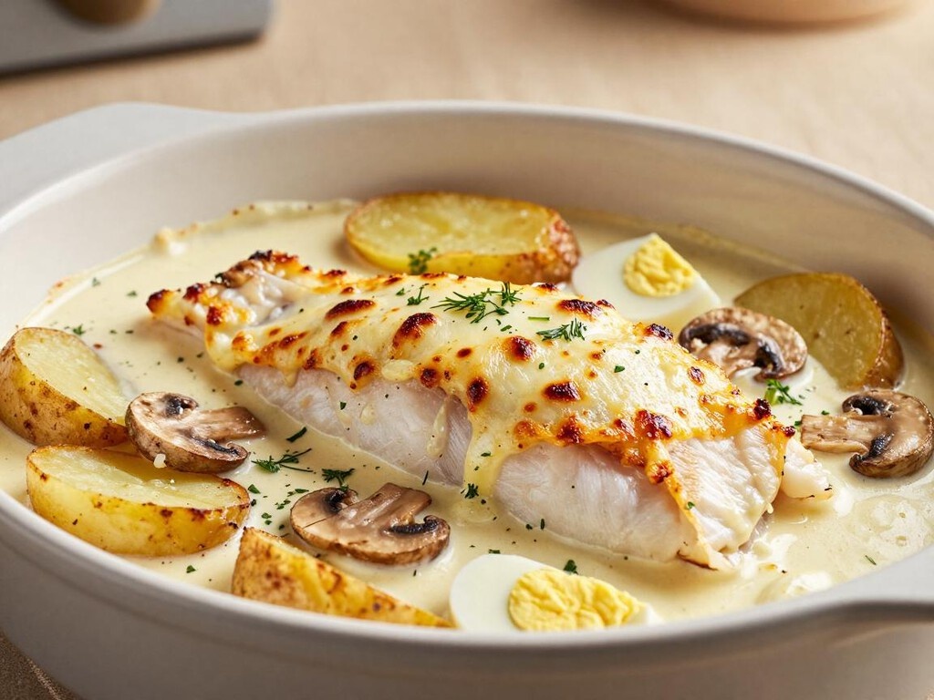 Рыба, запечённая под сметанным соусом