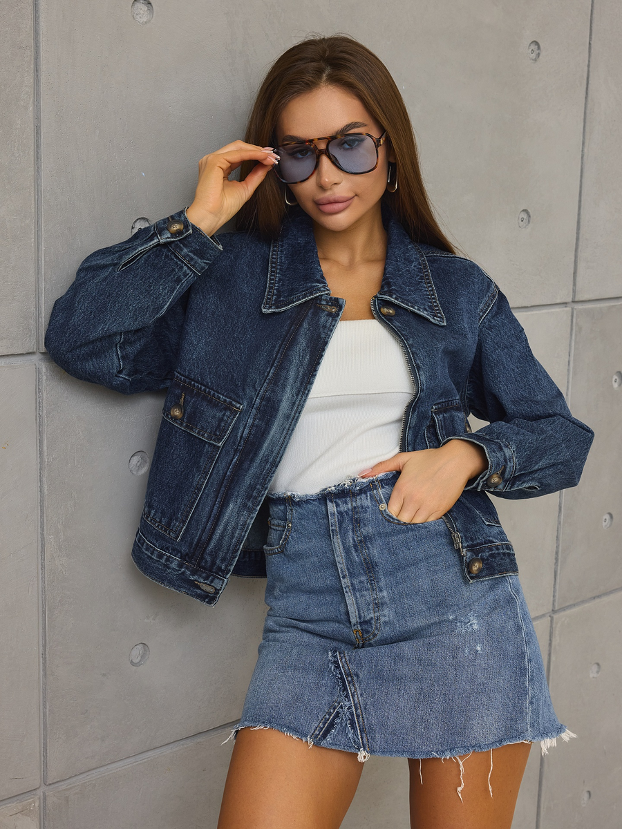 Куртка джинсовая короткая Lakomes (синий / тёмно-синий)