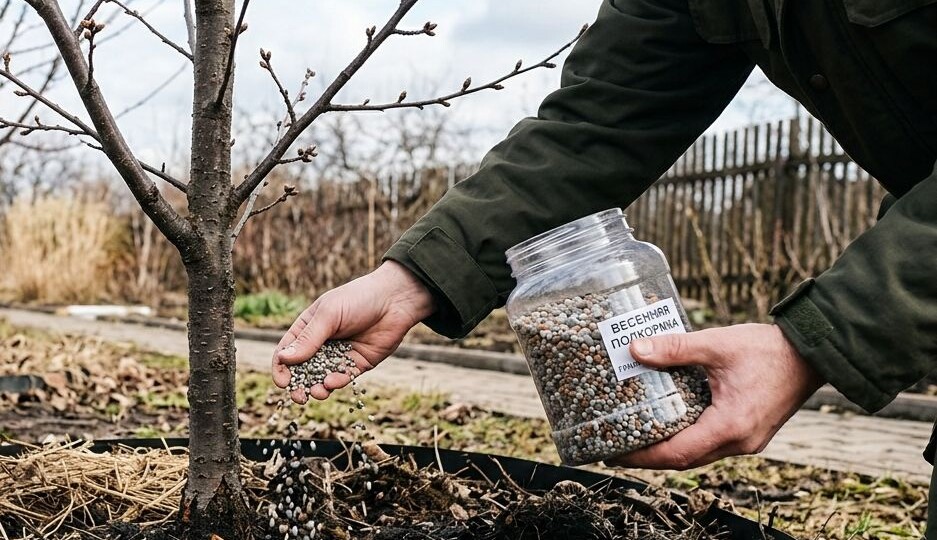 Важная подкормка после таяния снега для сливы и вишни от которой завязывается много плодов.