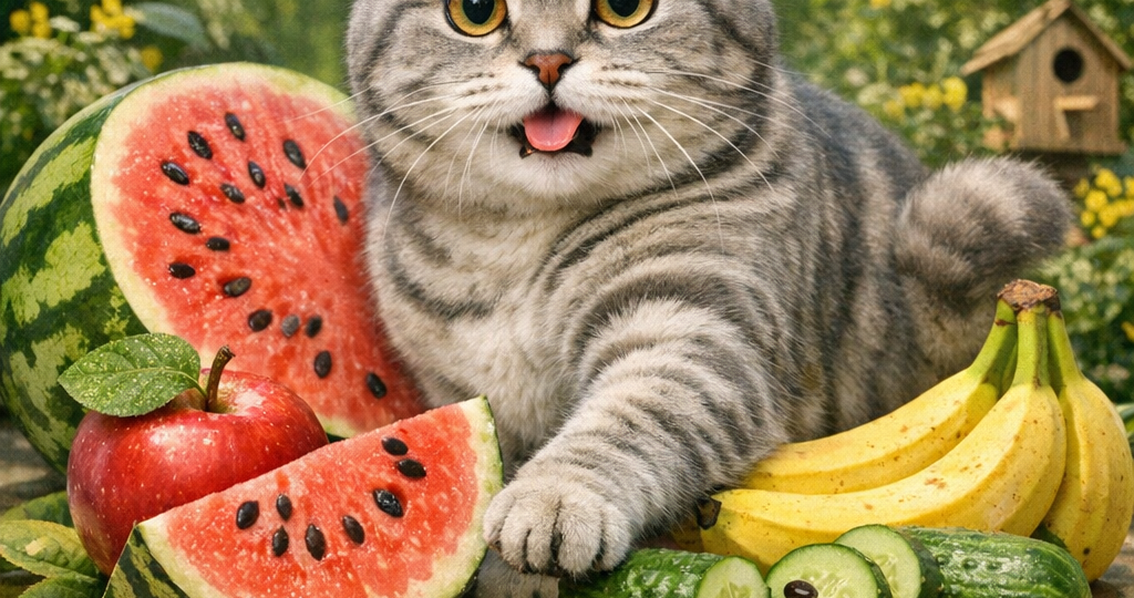 🍉🍌🐾 Почему кошки любят арбузы, яблоки, огурцы и бананы — и можно ли им это давать?