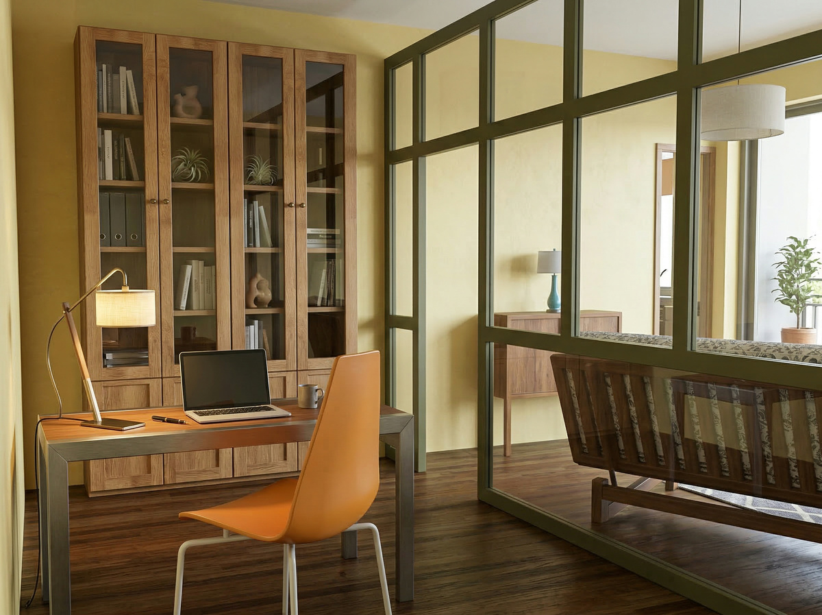 Визуализации интерьера дома: первый этаж. Зона кабинета для мужа.