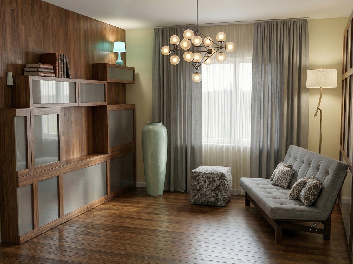 Визуализации интерьера дома: первый этаж. Маленькая гостиная