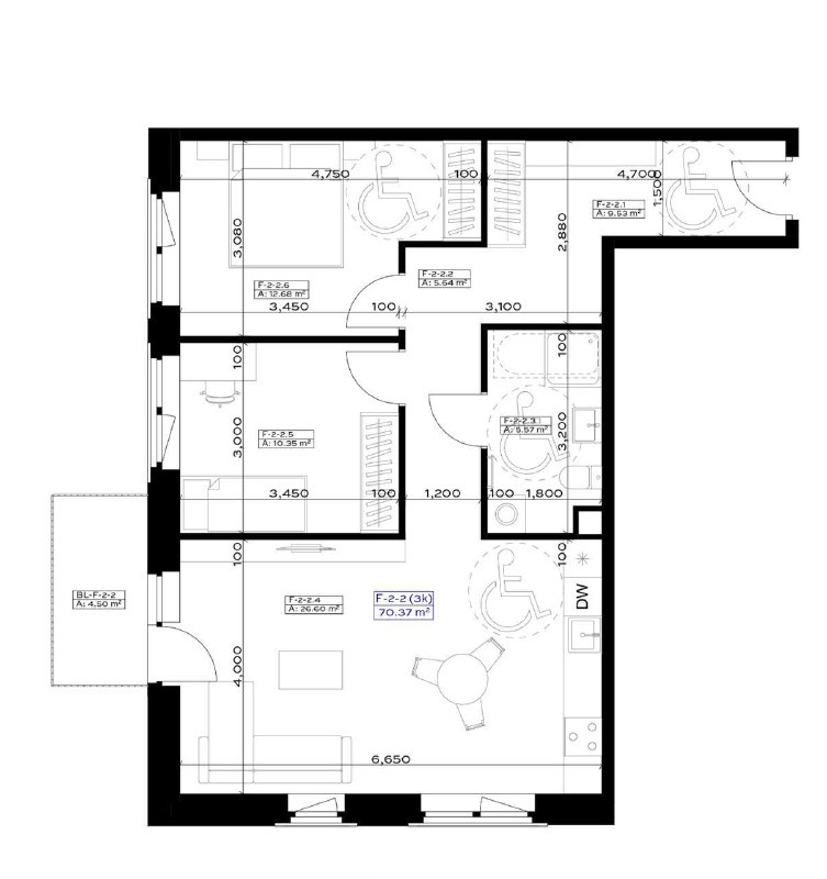 План квартиры с размещением мебели от застройщика