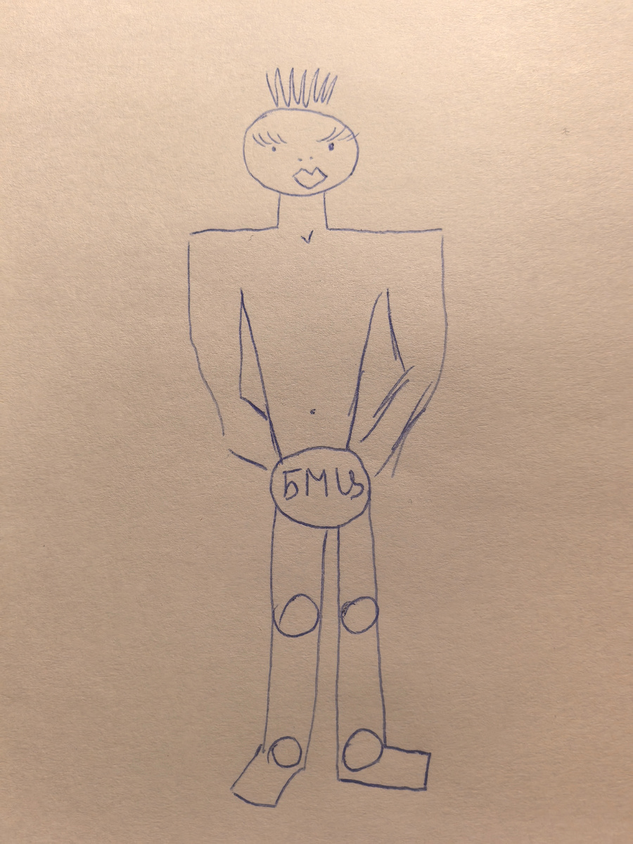 Где БМЦ - биомеханический центр организма. Несмотря на то, что нога развернута, она остаётся прямой (поворот за счет тазобедренного сустава). Вес тела распределен равномерно на обе ноги. 