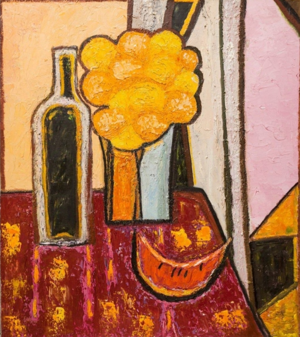 ЮДИНЦЕВА НАТАЛЬЯ. НАТЮРМОРТ с ЧЕРНОЙ БУТЫЛКОЙ
