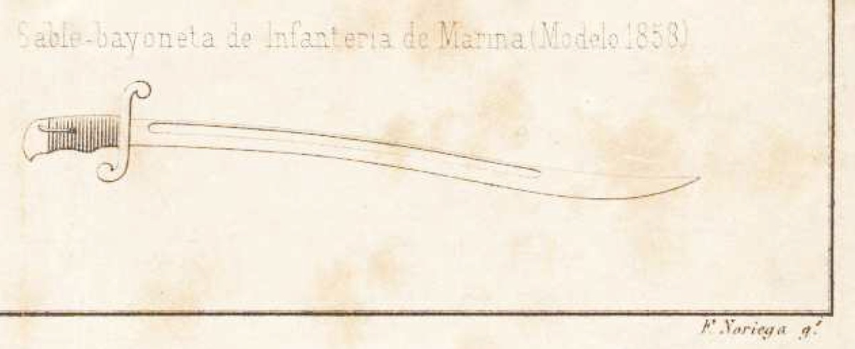 Морской штык-сабля (модель 1858 года), иллюстрация из «Элементарного трактата о ручном оружии» (1881).