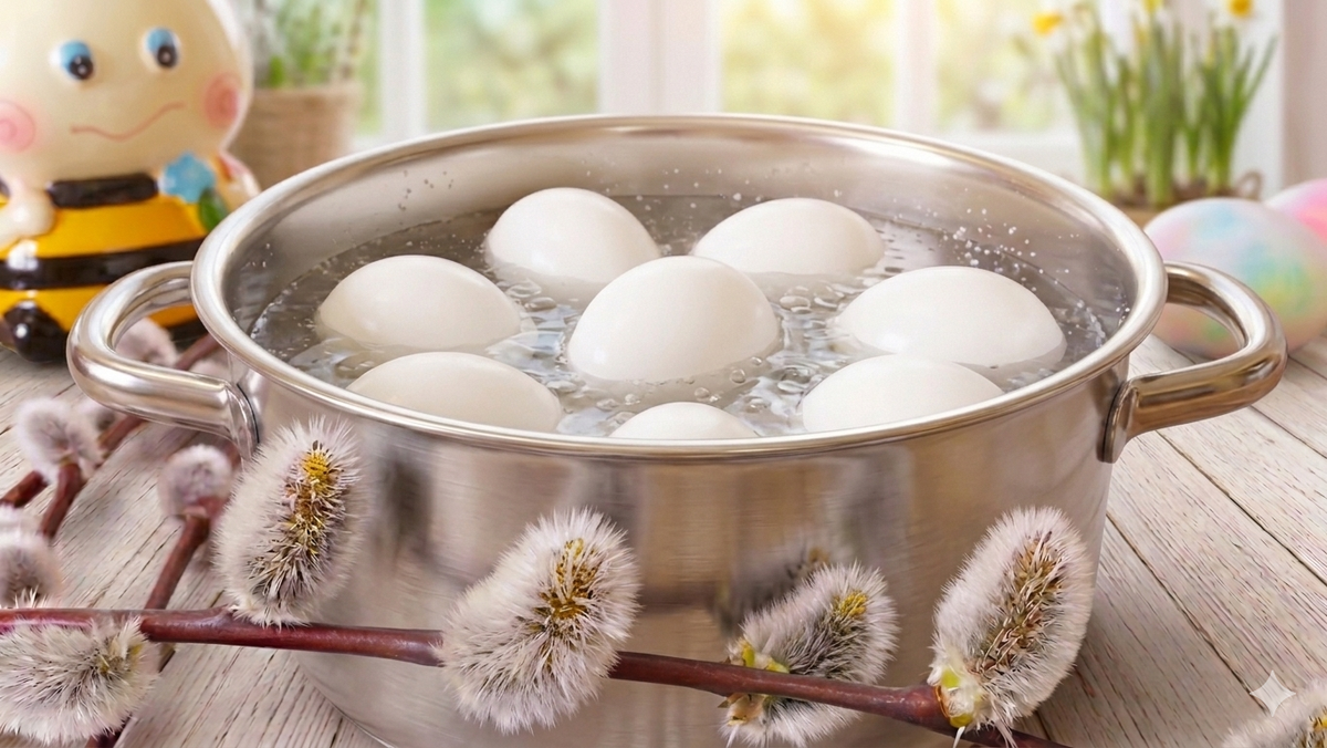  идеально сваренные белые яйца в кастрюле