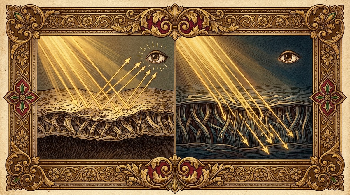 Свет уходит глубже в мокрую ткань и не возвращается обратно