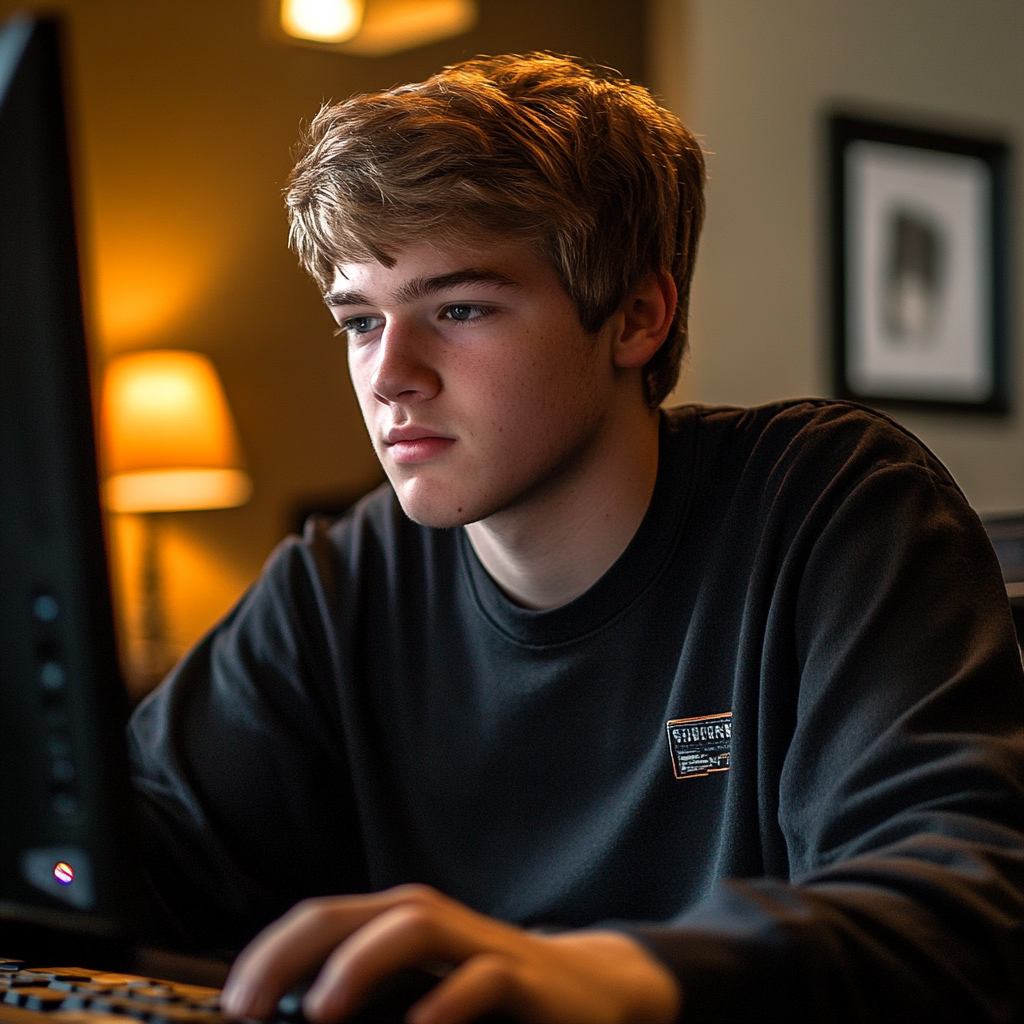 Юноша готовиться к ОГЭ с тренажером rusoge.ru