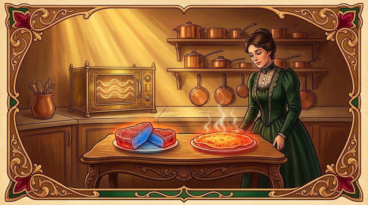 Толстый кусок горячий снаружи и холодный внутри - микроволны проникают только на 2–3 сантиметра