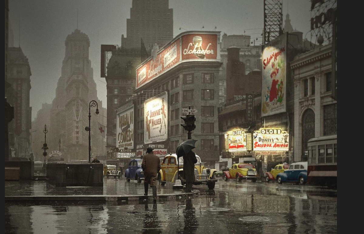 Нью-Йорк середины ХХ века. Фото из открытого источника в Яндексе