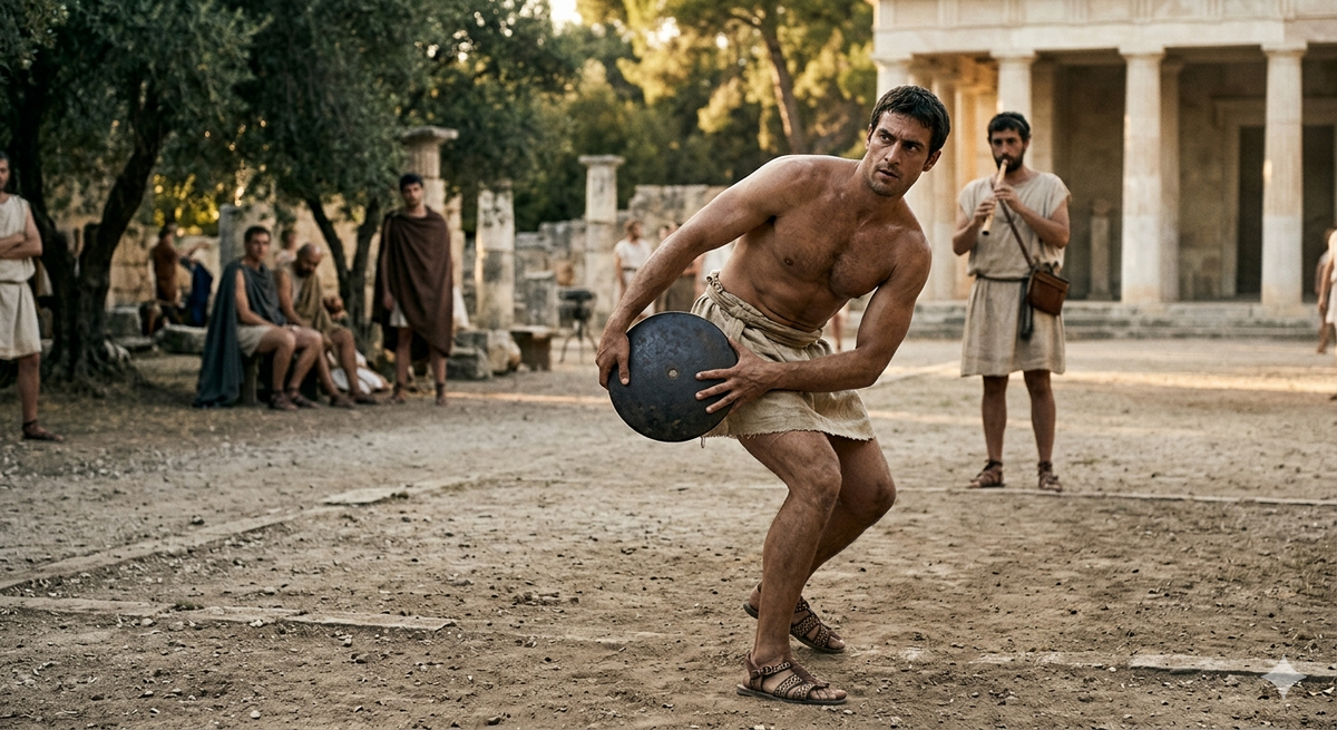 Древнегреческий метатель диска. Илюстрация сгенерирована ИИ.