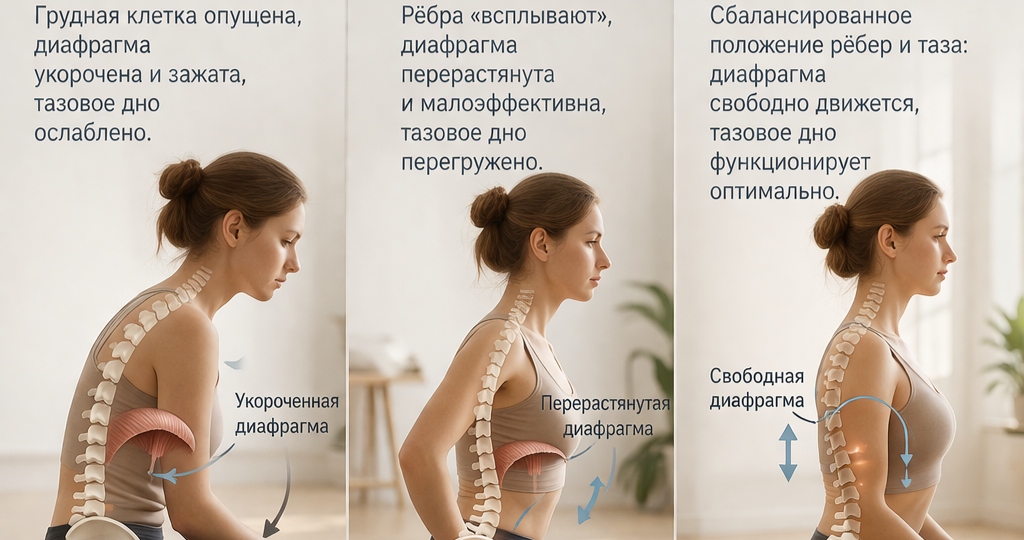 Как осанка управляет диафрагмой и тазовым дном: постуральные паттерны