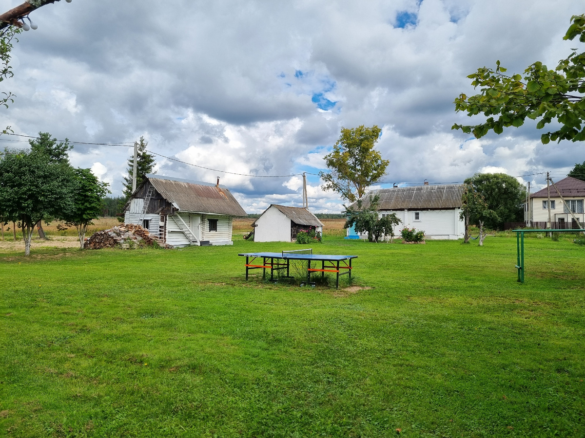 Серый цвет крыш в сочетании с белым напоминает мне хутор, участок выровнен и многократно кошен. Вид уже достойный для нашего кукуева.