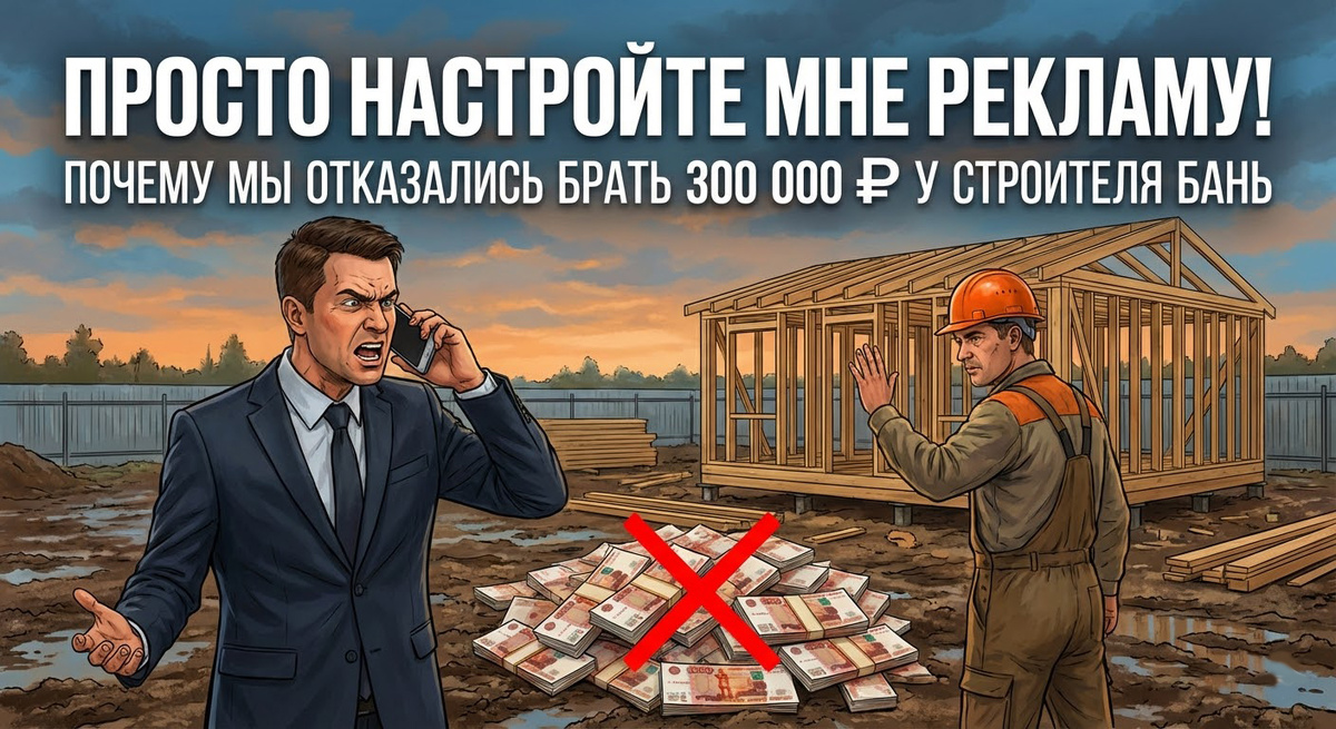 «Просто настройте мне рекламу!» Почему мы отказались брать 300 000 рублей у строителя бань и заставили его переделать отдел продаж