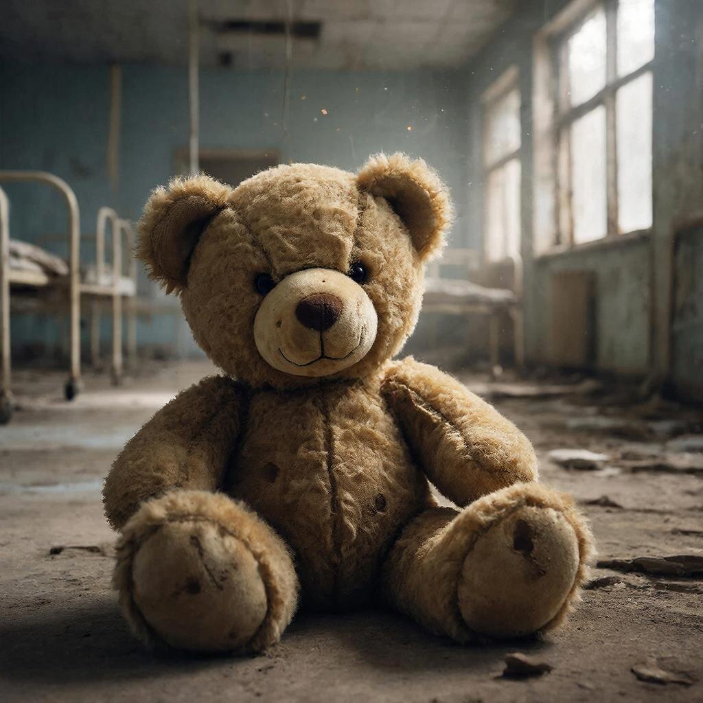 Старый, потрепанный плюшевый медведь