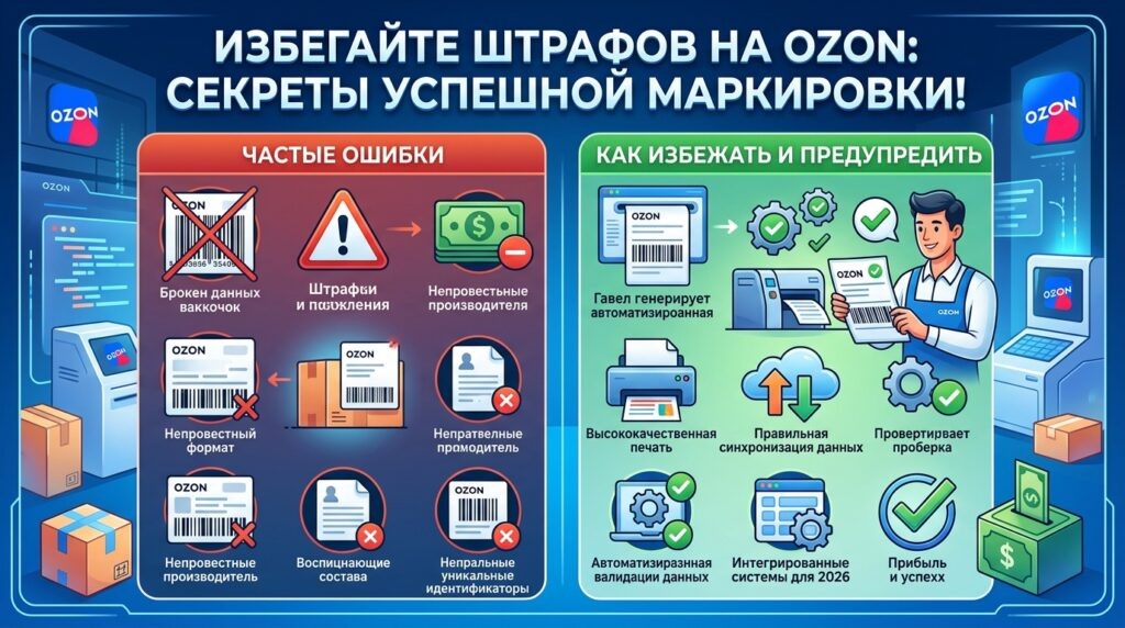    Ошибки маркировки Ozon 2026: избегаем штрафов с фулфилментом. Upseller