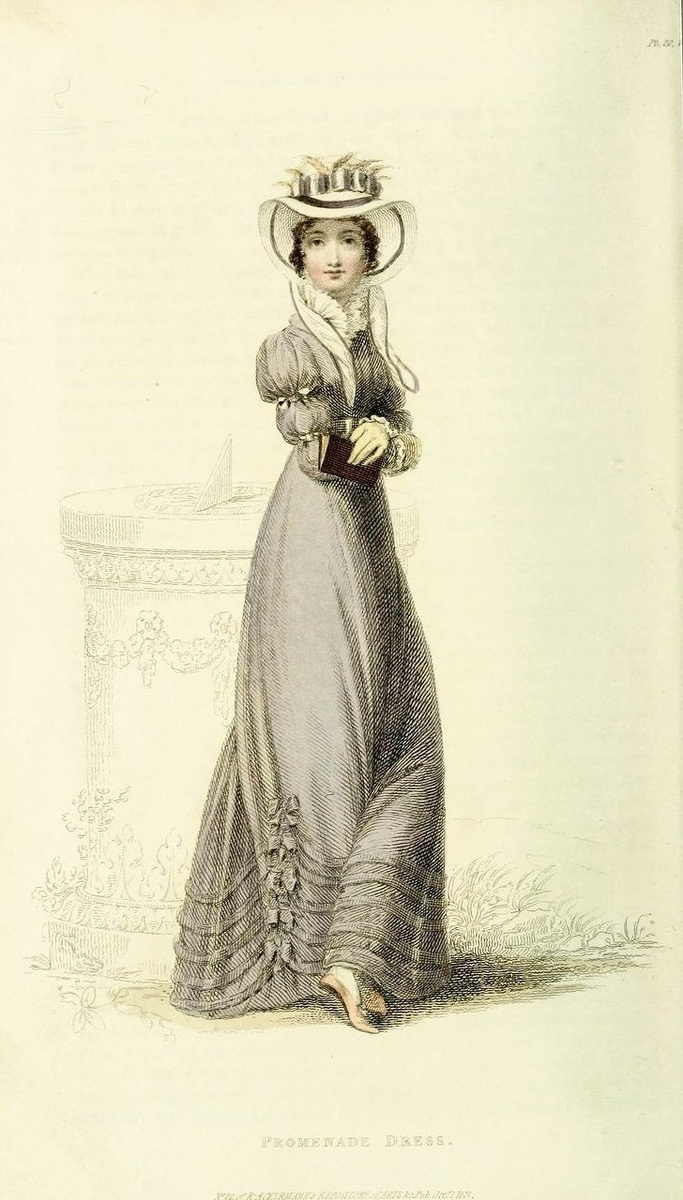 Ackermann's Repository, 1824 год — платье для прогулок в цвете gris de perle