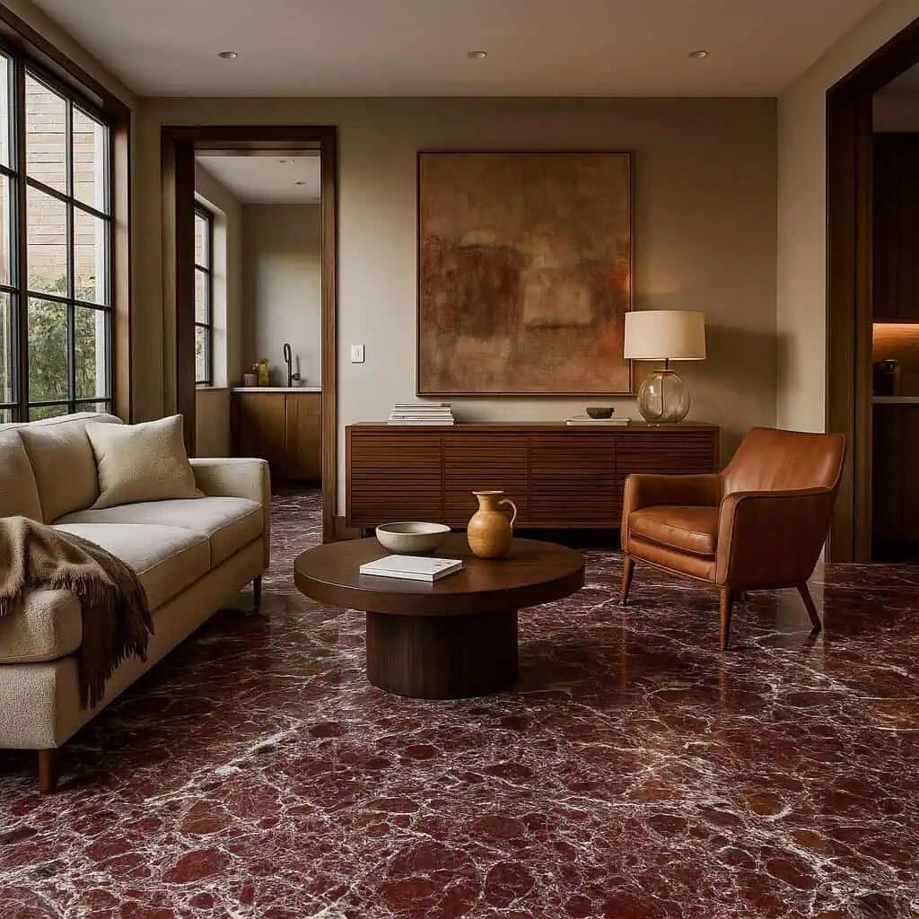 Облицовка пола мрамором Rosso Levanto из Турции