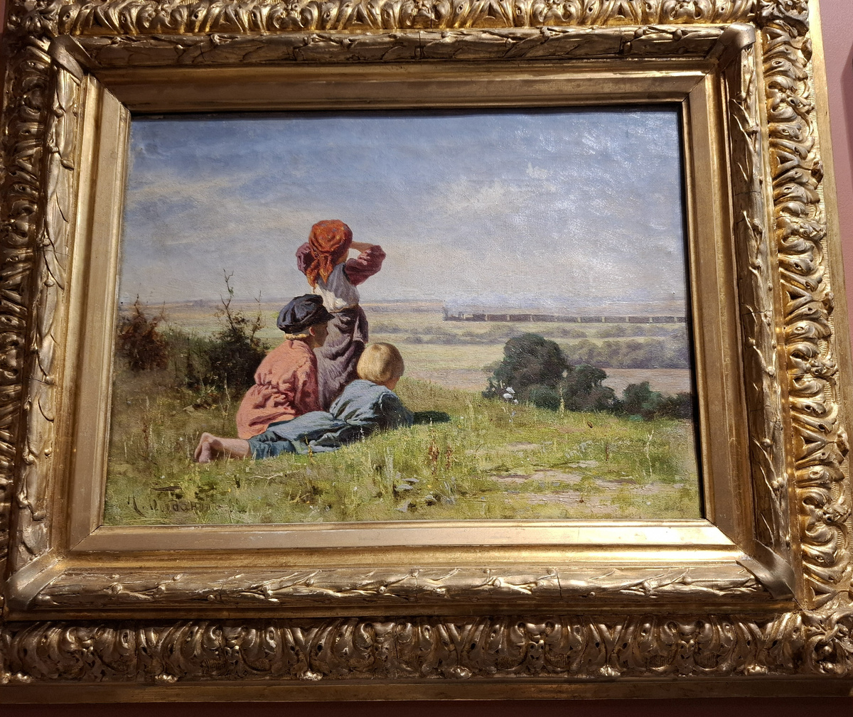 "Крестьянские дети в пейзаже с поездом" 1882г.