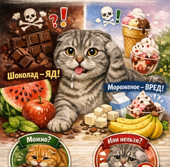 🍫🐾 Можно ли кошкам шоколад и мороженое?