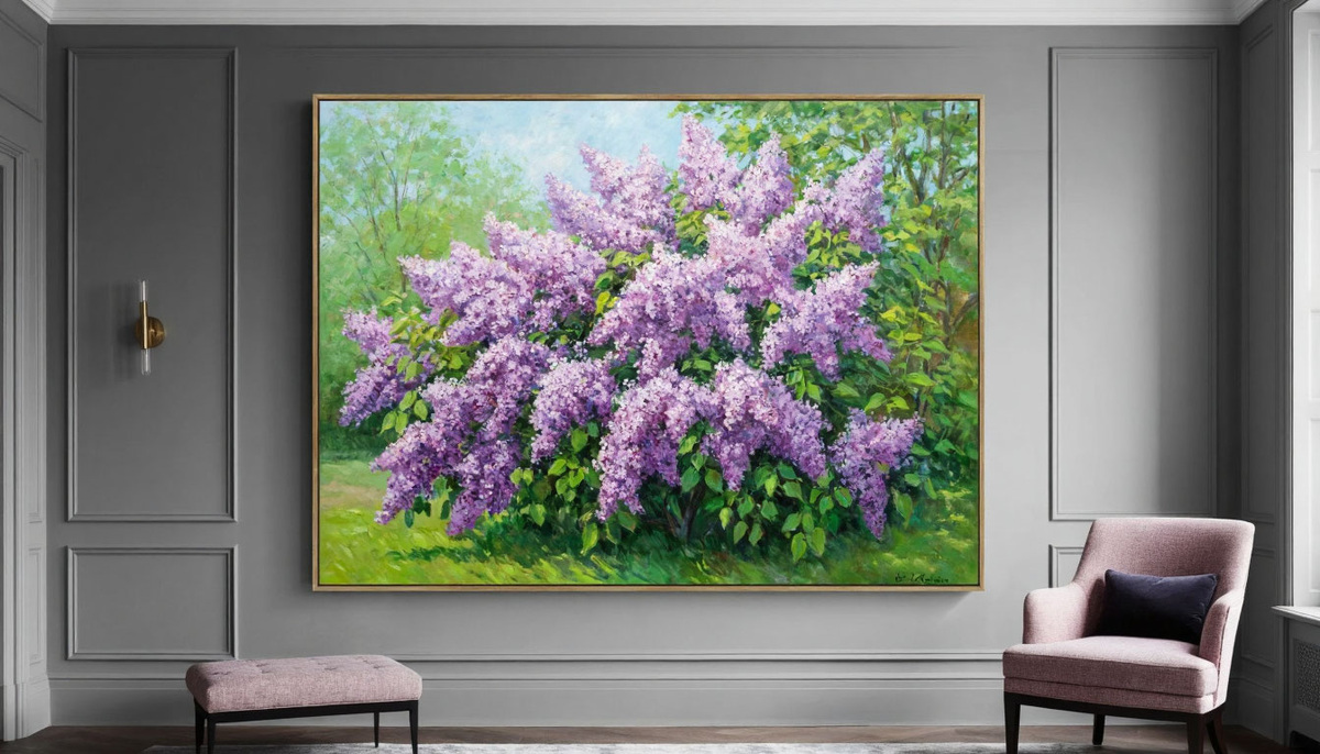 Картина на стене «В сиреневом саду». Изображение от ИИ Шедеврум