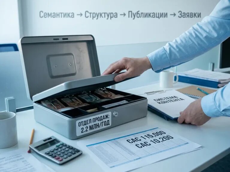    Контраст затрат на отдел продаж и контент‑систему: момент перед решением. "Kontenium"