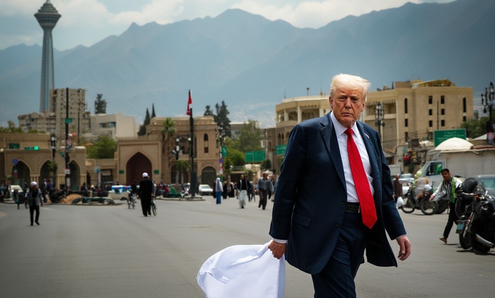    В Иране считают, что Трамп может войти в Тегеран только с куском белой материи в руках. Иллюстрация: Блокнот