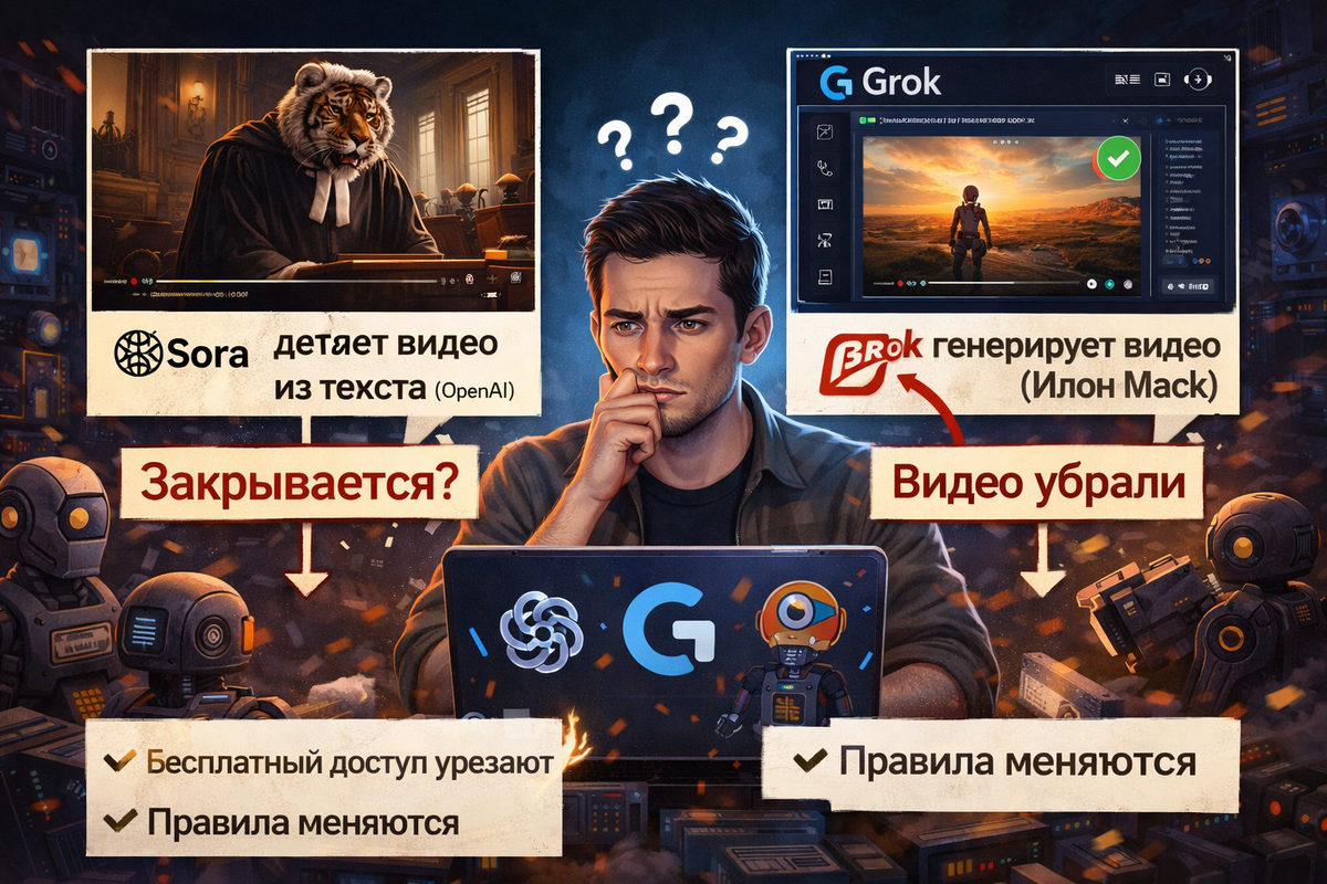 Sora закрывают, Grok режет видео — правила меняются быстрее, чем ты успеваешь разобраться.