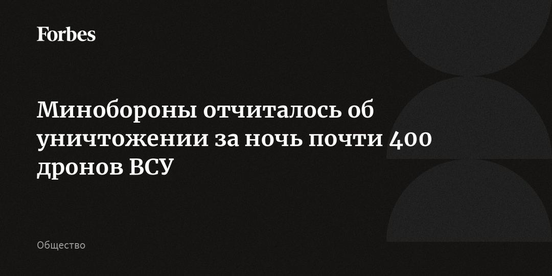 Минобороны отчиталось об уничтожении за ночь почти 400 дронов ВСУ