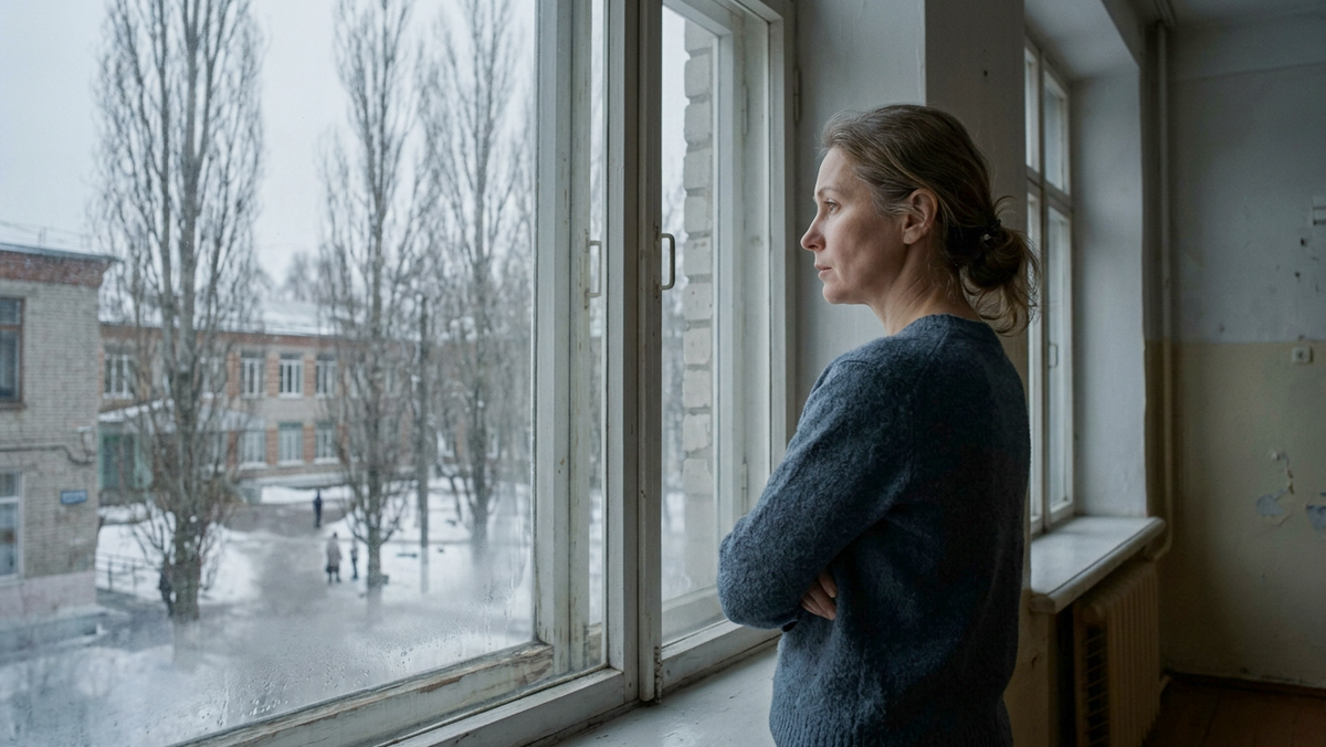 Учитель у окна в школьном кабинете